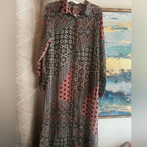 Johnny was multicolored long dress with belt of the same fabric size XS - Picture 12 of 15